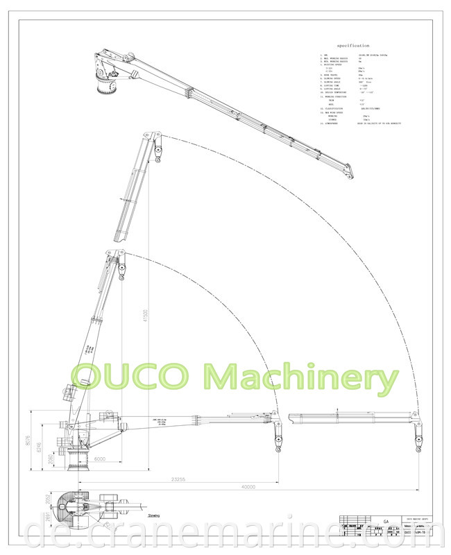 Marine Crane Telescopic 40m Outreach ABS Schiff Deck Kran Preis Hydraulikkran